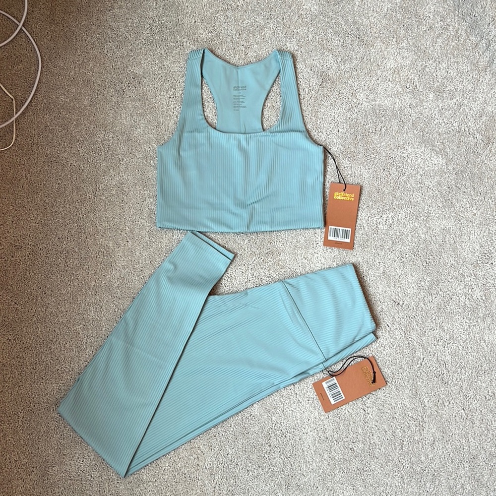 Girlfriend Collective Ribbed Set in Mist. Size XS. Retails for $140. NWT